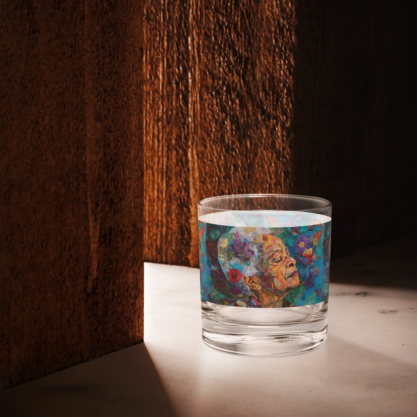 She Blooms Rocks glass