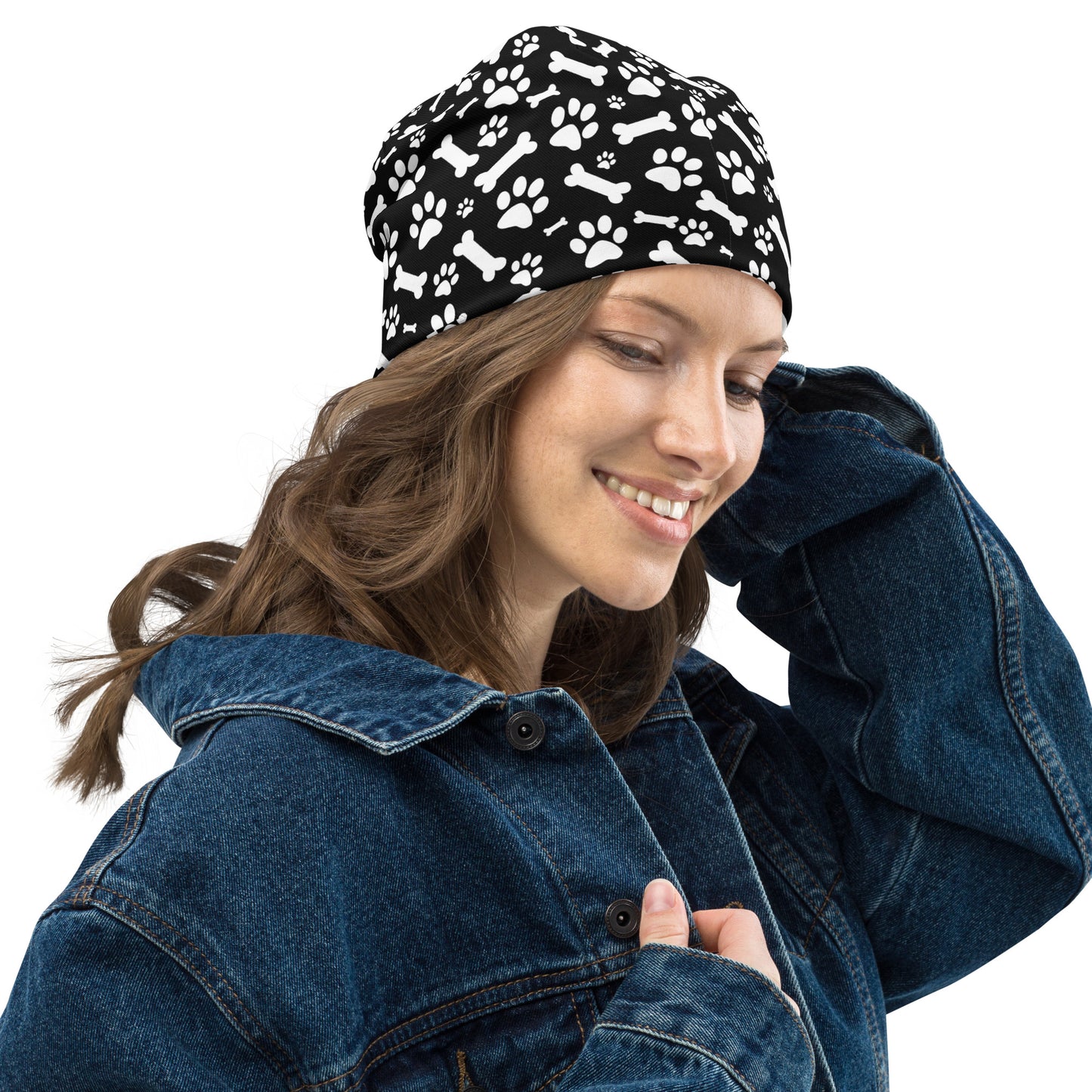 Black and White Paws All-Over Print Beanie