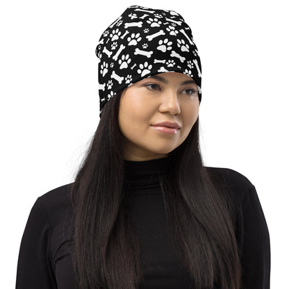 Black and White Paws All-Over Print Beanie