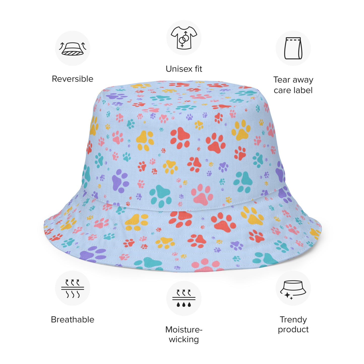 Blue Paws x Rainbow Paws Reversible bucket hat