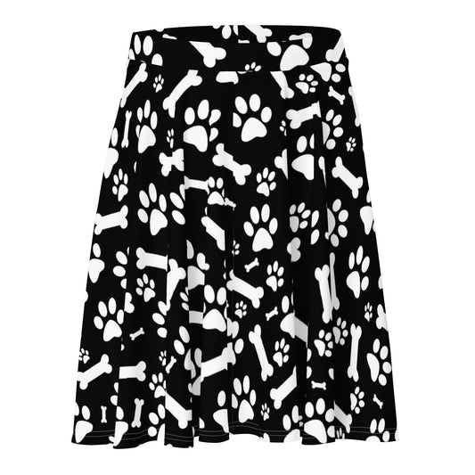 Black and White Paws Skater Skirt