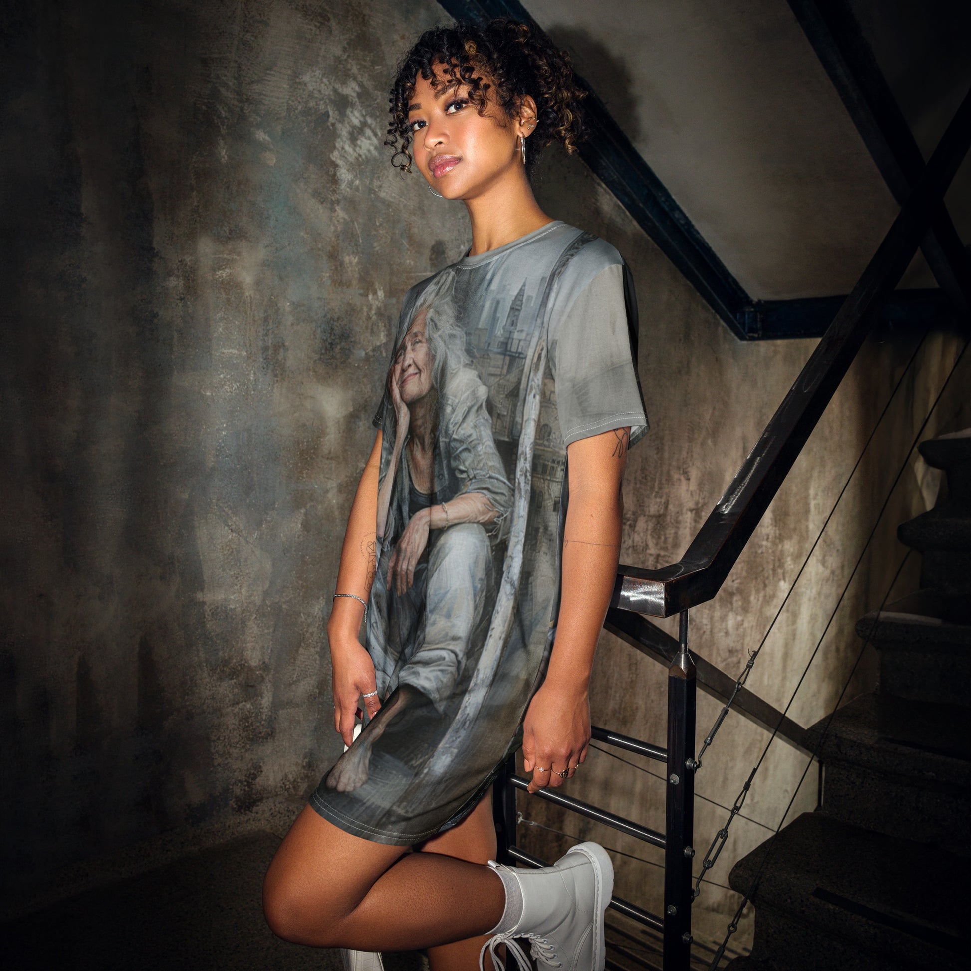 distressed t shirt dress Weekend Collective distressed logo oversized T-shirt dress in ice heather