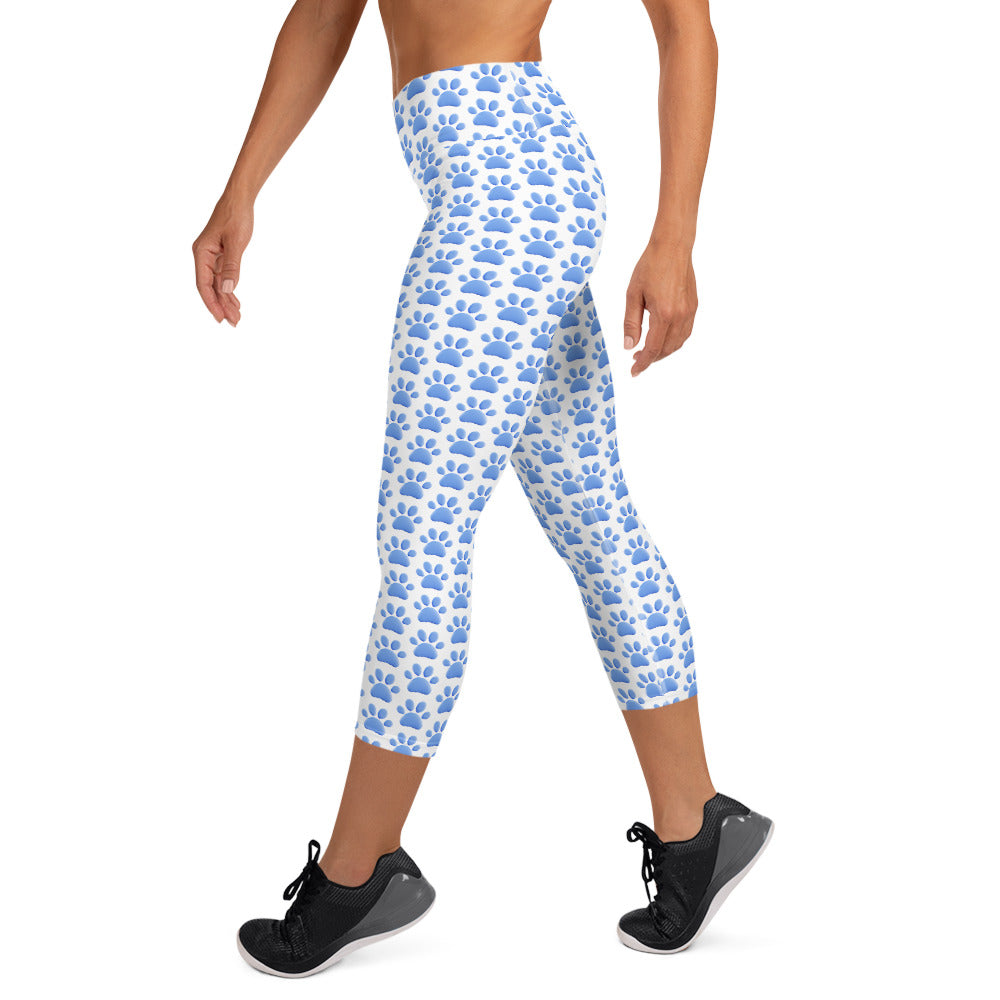 Mystic Blue Paws Yoga Capri Leggings