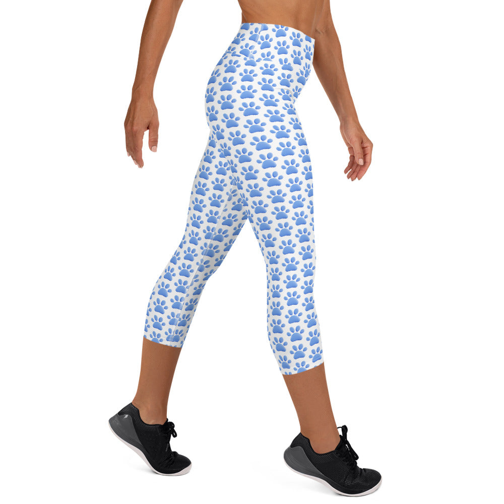 Mystic Blue Paws Yoga Capri Leggings